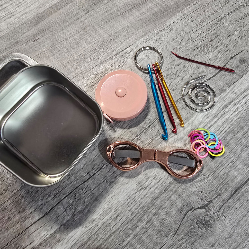 Crafter's Notions Tin | Portable Knitting & Crochet Accessory Kit